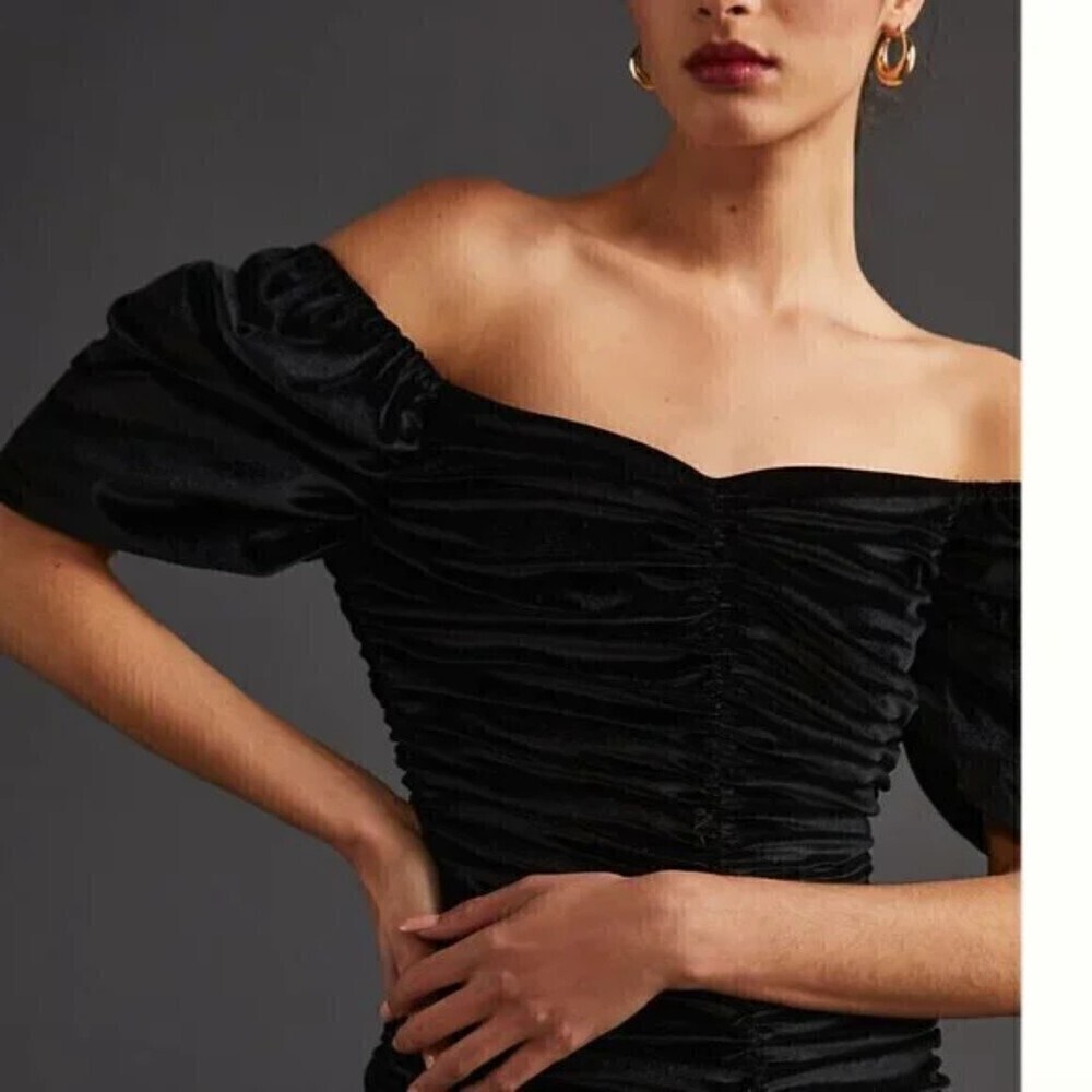 Anthropologie Hutch Womens Ruched Puff-Sleeved Mini Dress Size 8 - Picture 7 of 15